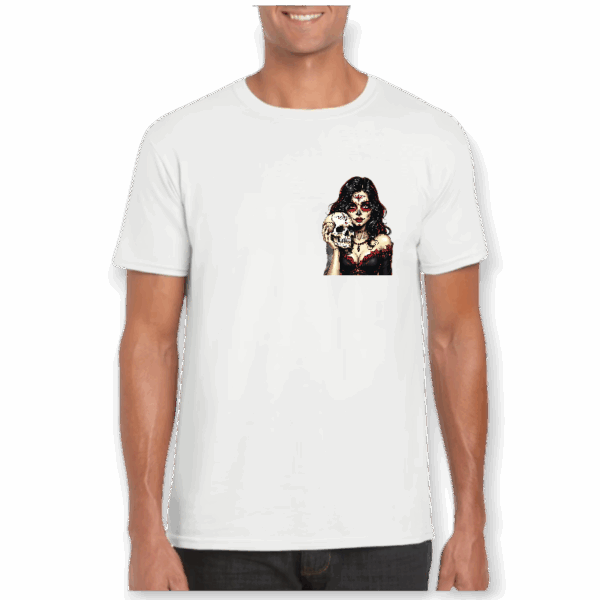Camiseta blanca Lady Skull. Tejido 100% algodón orgánico